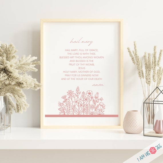 Hail Mary Prayer Print - Catholic Prayer Print, Printable Catholic Prayer , Catholic Wall Art, Catholic Printable Blessed Mother