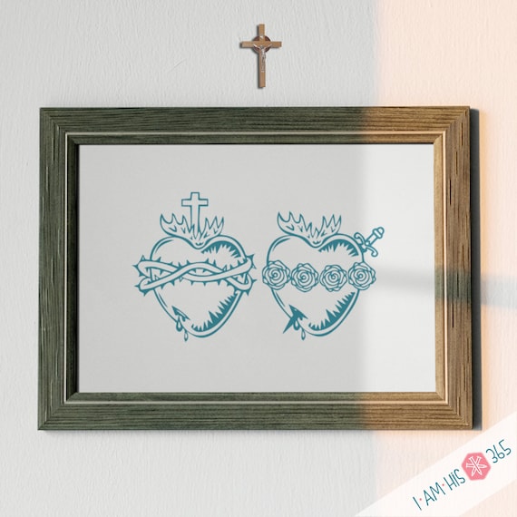 Sacred Heart and Immaculate Heart Art Print - Catholic Prayer Printable Christian Print Lent PDF Download