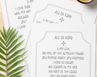 Act of Faith, Hope & Love Prayer Prints: Set of 3 -  Catholic Prayer Printable, Catholic Prayer, First Communion Gift