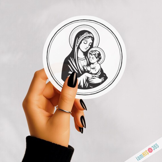 Mary and Jesus Catholic Sticker Decal: Blessed Mother Sticker for Laptop, Car, Water bottle | Kiss-Cut Vinyl Decal | Religious Sticker