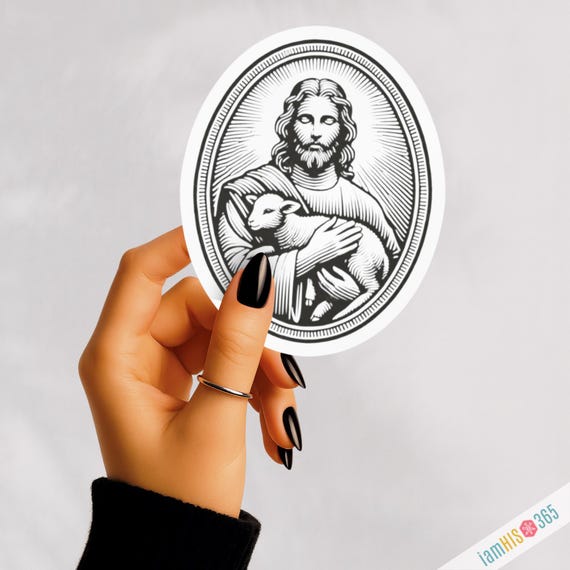 Good Shepherd Catholic Sticker Decal: Jesus Lost Sheep Sticker for Laptop, Car, Water bottle | Kiss-Cut Vinyl Decal | Religious Sticker