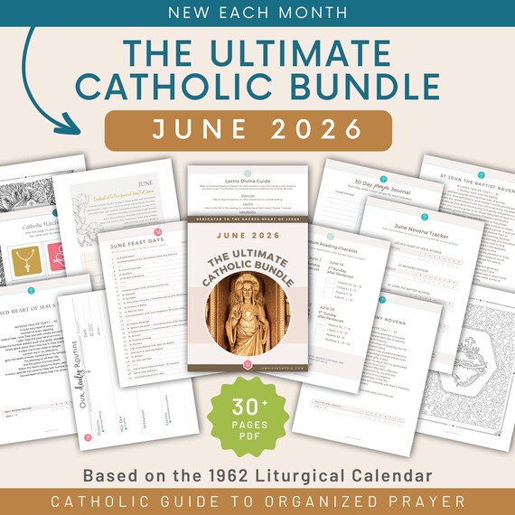 JUNE Traditional Catholic Prayer Pack: Printable 1962 Liturgical Planner, Activities, Novenas, Trackers, Lectio Divina, Journaling, Coloring