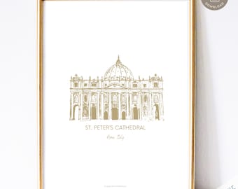 St Peter's Basilica Art Print |  Vatican Architecture Print | Rome Italy Vintage Catholic Art | Catholic Home Decor | Digital Art