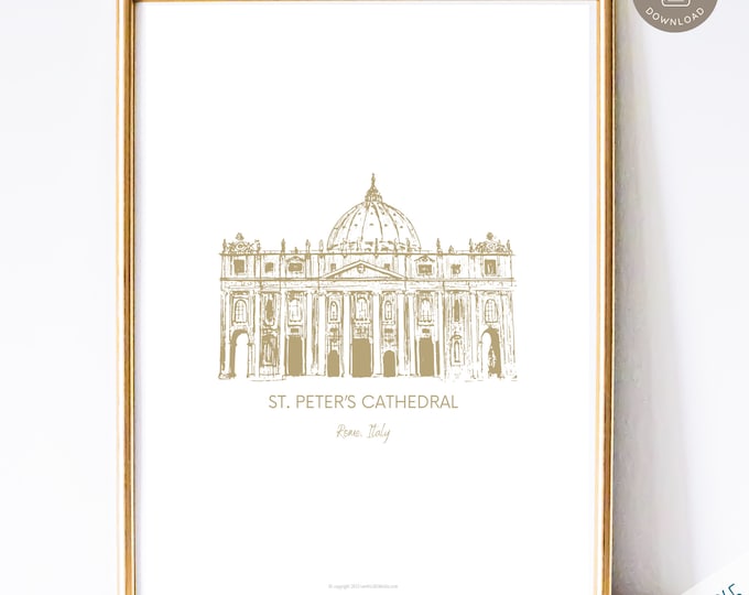 St Peter's Basilica Art Print |  Vatican Architecture Print | Rome Italy Vintage Catholic Art | Catholic Home Decor | Digital Art