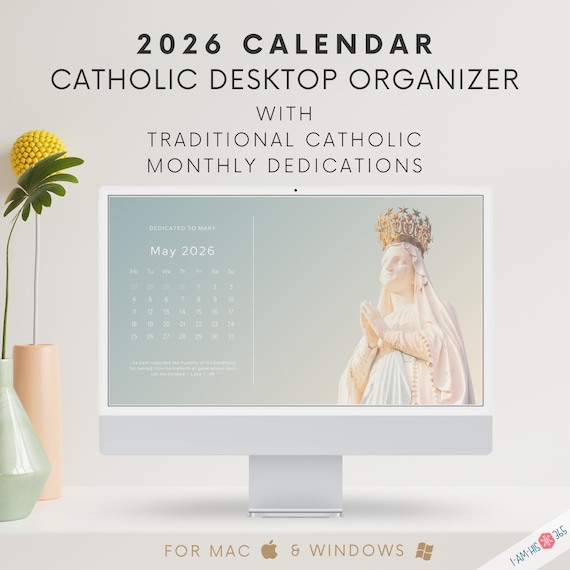 2026 Catholic Desktop Organizer Wallpaper Bundle | Holy Desktop Background | Monthly Desktop Calendar Mac & Windows | Catholic Screensaver