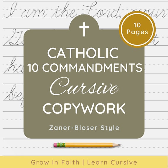 10 Commandments Cursive Worksheets for Memorizing Scripture, Practicing Handwriting | Traditional Catholic Version