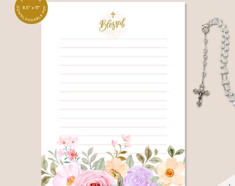 Catholic Stationery: Blessed Floral Watercolor Letterhead (PDF)