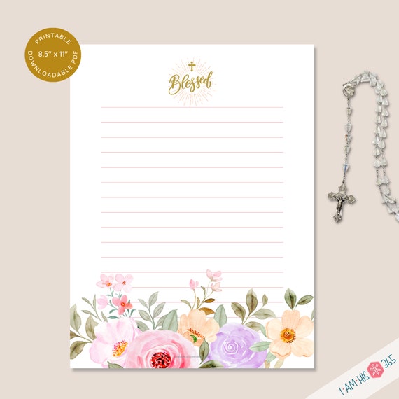 Catholic Stationery: Blessed Floral Watercolor Letterhead (PDF)