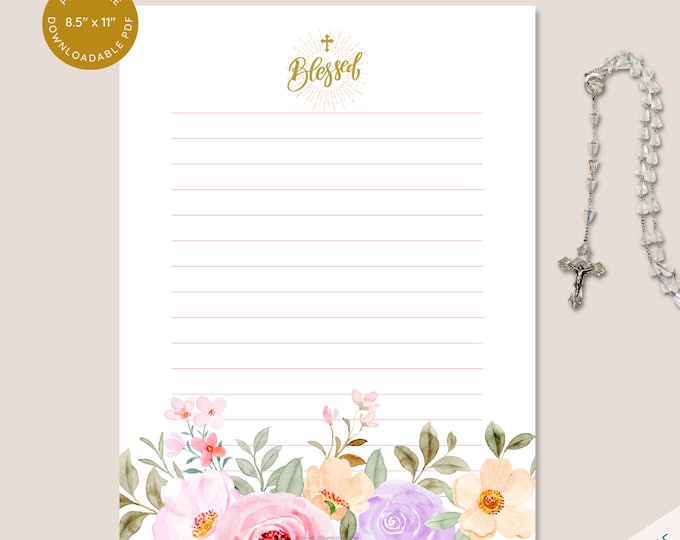Catholic Stationery: Blessed Floral Watercolor Letterhead (PDF)