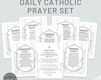 Daily Catholic Prayer Print Set of 7 - Color and Pray Catholic Prayer Printable, Christian Print, Catechism, PDF Download, Catechism helper