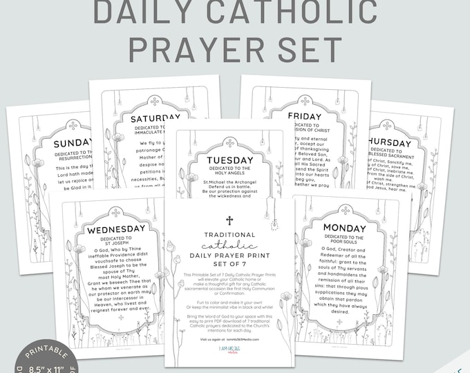 Catholic Prayer Print Set of 7: Color & Pray Christian Art (PDF Download)