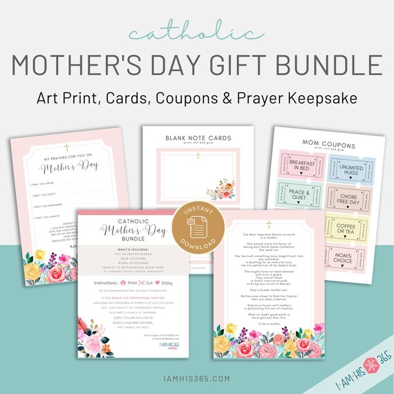 Mother's Day Gift Bundle : 4 Printable Gifts - A Tribute to Motherhood Art Print | Gift Coupons | Custom Prayer Keepsake | Blank Notecards