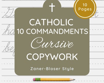 10 Commandments Cursive Worksheets for Memorizing Scripture, Practicing Handwriting | Traditional Catholic Version