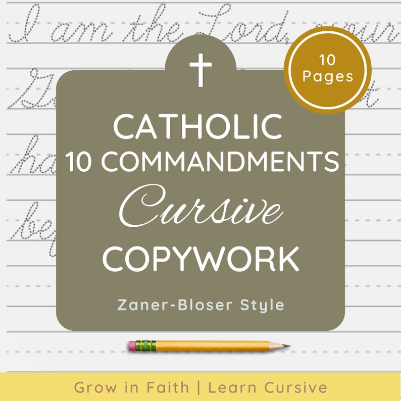 10 Commandments Cursive Worksheets for Memorizing Scripture, Practicing Handwriting Traditional Catholic Version image 1