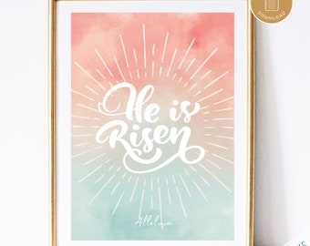 Easter Art Print | He is Risen Printable | Christian Easter Art | Instant Download | PDF Printable Easter Art | Resurrection | Easter Basket