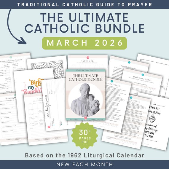 MARCH Catholic Prayer Pack: Printable 1962 Liturgical Planner, Activities, Novenas, Trackers, Lectio Divina, Guided Journal, Coloring