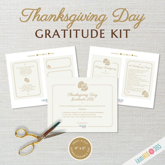 Printable Catholic Thanksgiving Gratitude Set: Prayer, Place cards, Hostess Gift, Digital Download, Print and Cut Dinner Kit