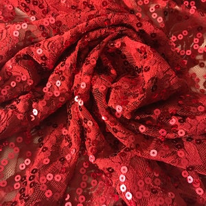 Sequin Stretch Lace - dark red - 3/4 yard piece