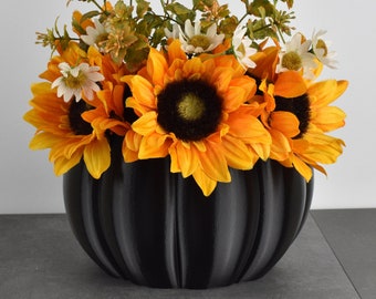 Large Black Pumpkin Planter Home Decor