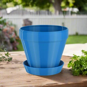 Medium Classic Flower Pot, 6-inch Round Planter, Bright Blue and Other Colors, Indoor/Outdoor