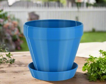 Medium Classic Flower Pot, 6-inch Round Planter, Bright Blue and Other Colors, Indoor/Outdoor