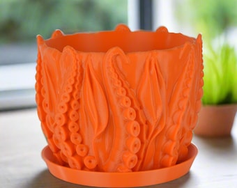 Medium Octopus Tentacles Undersea Planter, Orange, 6-inch Pot, Indoor/Outdoor