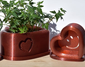 Large Happy Heart Planter Succulent or Houseplant Planter Valentine's Day Gift Indoor Planter with Tray