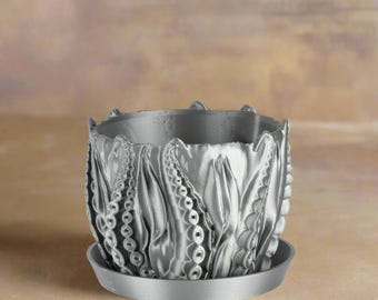 Small Octopus Tentacles Undersea Planter, Silver Color, 4-inch Pot
