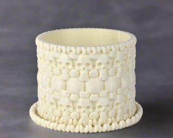 One-of-a-Kind Skull Catacombs Planter or Container, Bone, 6-inch Pot, With Drip Tray, Indoor/Outdoor