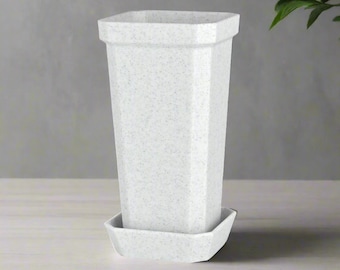 Tall and Narrow Plant Pot, Marble Color, 7-inch Height