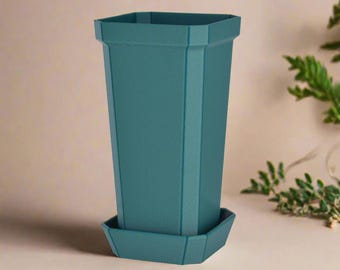 Tall and Narrow Plant Pot, Dark Green, 7-inch Height