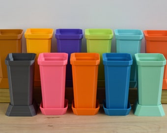 Set of 3 Small & Tall Plant Pots, Optional Trays