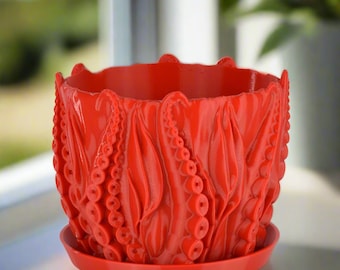 Medium Octopus Tentacles Undersea Planter, Red, 6-inch Pot, Indoor/Outdoor