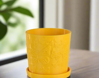 Small Butterfly Planter, Lemon Yellow, 4-inch Pot