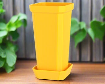 Tall and Narrow Plant Pot, Lemon Yellow, 7-inch Height