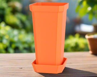 Tall and Narrow Plant Pot, Orange, 7-inch Height