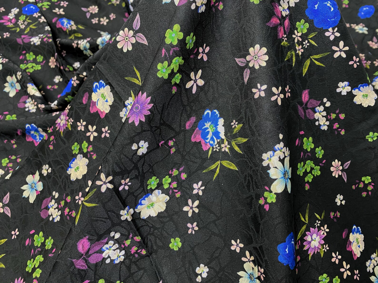 Black Mini Flowers Silk Satin Fabric High Quality Fabric | Etsy