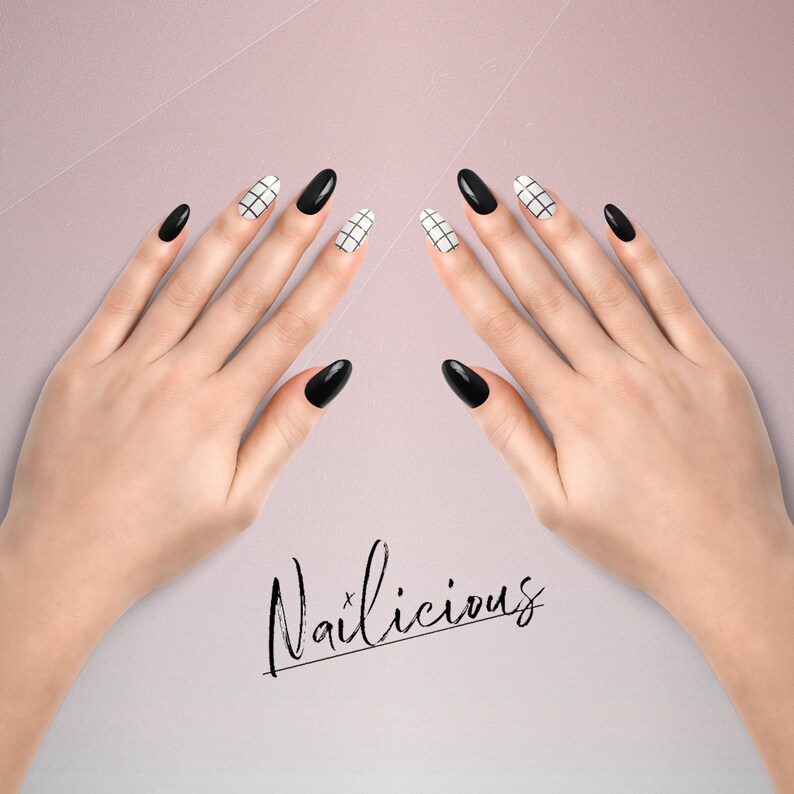 Plaid Nail Wraps Nail Stickers Black And White Plaid Nail Etsy