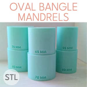 May include: Three turquoise oval bangle mandrels for jewellery making. The mandrels are labelled with measurements in millimetres: 75 mm, 80 mm, 65 mm, 70 mm, 55 mm, and 60 mm. The text "STL" is visible in the bottom left corner of the image.