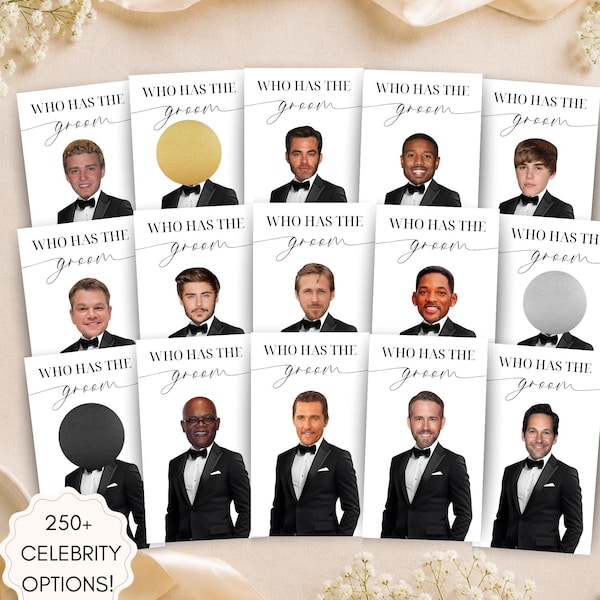 Printed Bridal Shower Game Who Has The Groom Scratch Off | Bachelorette Party Game | Celebrity and Groom Edition | Wedding Party Fun