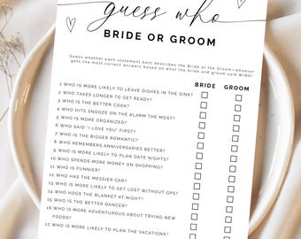 Printed Guess Who Bride or Groom Canva Template Bridal Shower Game, Bride and Groom Fun Unique Bridal Shower Game No DIY