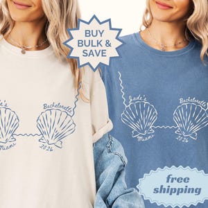 Custom Beach Bachelorette Comfort Colors Shirts, Doodle Bikini Mermaid Bachelorette, Last Toast On The Coast, Seashells and Wedding Bells