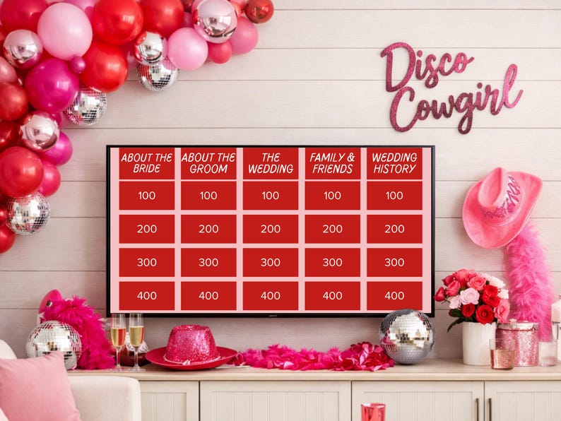 Jeopardy Bachelorette Bridal Shower Game | Cowgirl Disco Theme Editable Canva Trivia Party Game for Bachelorette, Hen Party, Wedding Shower image 12