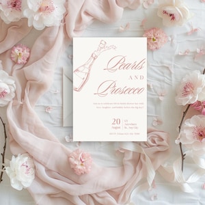 Pearls & Prosecco Invitation Template - Editable Canva Invite - Bridal Shower or Birthday Party - Elegant 5x7 Digital Download