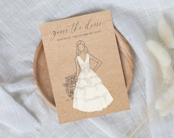 Guess The Dress Bridal Shower Game: Rustic Kraft Cards & Pencils