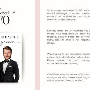 Printed Bridal Shower Game Who Has The Groom Scratch Off | Bachelorette Party Game | Celebrity and Groom Edition | Wedding Party Fun image 8