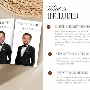Printed Bridal Shower Game Who Has The Groom Scratch Off | Bachelorette Party Game | Celebrity and Groom Edition | Wedding Party Fun image 6