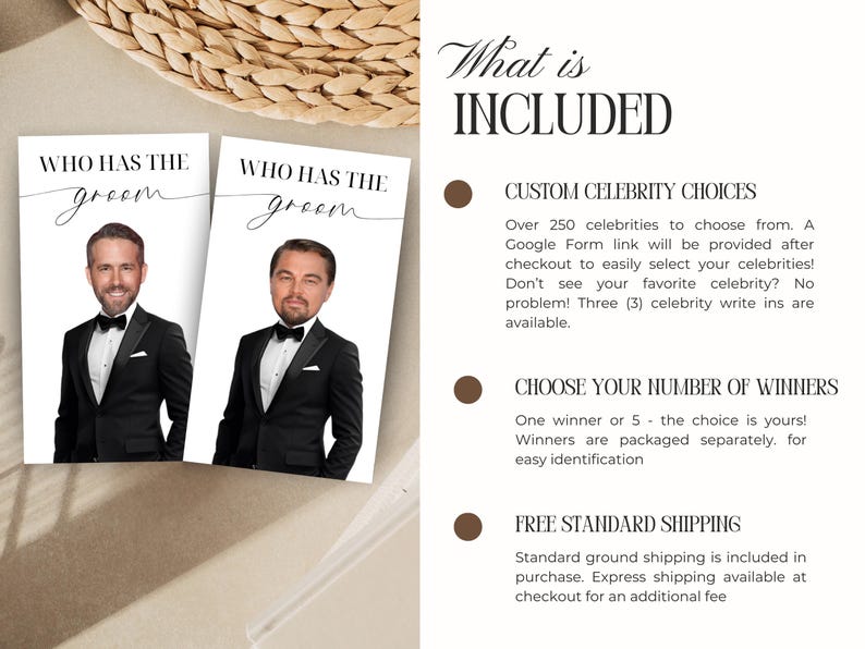 Printed Bridal Shower Game Who Has The Groom Scratch Off | Bachelorette Party Game | Celebrity and Groom Edition | Wedding Party Fun image 6