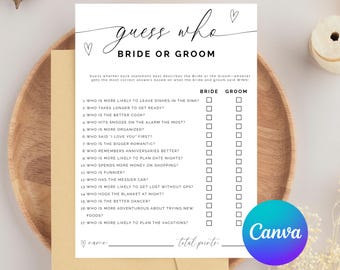 Guess Who Bride or Groom Canva Template Bridal Shower Game, Bride or Groom Editable Template,  Fun Unique Bridal Shower Game