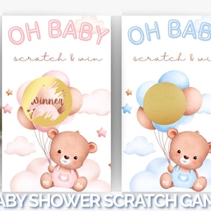 Scratch Off Baby Shower Game, Gender Reveal, Birthday Party | Gender Neutral Bear Theme, Fun Party Game, 4 Color Options